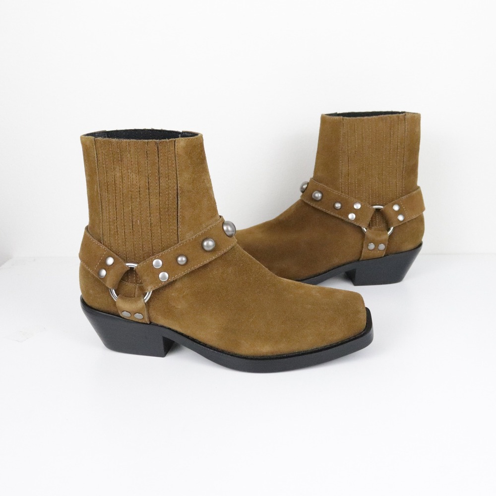 Anthropologie‎ Bibi Lou Moto Ankle Boots 39 Suede Square Toe - Picture 4 of 12